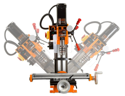 Compact Benchtop Milling Machine With R8 Taper, Variable Speed 100 To 2500 RPM, 45 Degree Bevel Head motion view