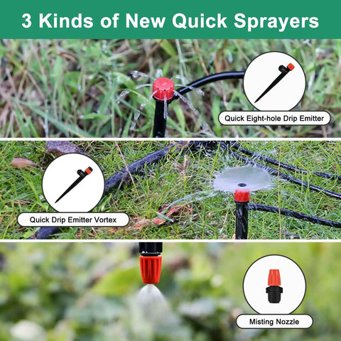 All In One Drip Irrigation Kit With 234 Feet Of One Quarter Inch Tubing 87 Quick Connectors And Drip Emitters for versatile spraying