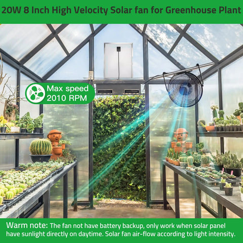 8 Inch Solar Fan For Outdoor Greenhouse And Coop High Velocity 2010 RPM 25W Solar Powered With 16 Ft Cord Keeps Plants Pets And Sheds Breezy In Direct Sun