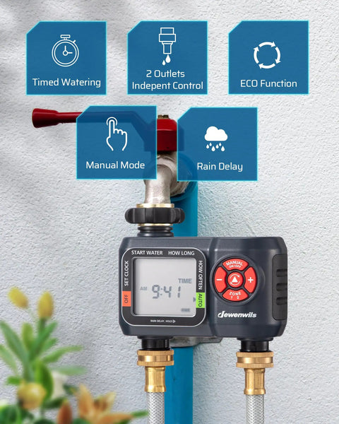 Two Zone Hose Timer with Rain Delay and Manual Watering Programmable Sprinkler Timer for Garden and Yard