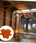 Rock Solid Full Leather Welding Gloves For Men And Women Electric Safety Gear With Daily Heavy Duty Grip Thick Palm Padding Premium Heat Resistant Shield worn by a worker welding with sparks flying.