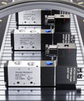 Three Eighths Inch NPT Two Position Five Way Solenoid Valve With Junction Box AC 110V Pilot Operated, assembly view on conveyor