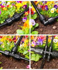 1/4 Inch Drip Irrigation Fittings Kit 40-Piece Go-To Set Push-To-Fit Connectors in a vibrant flower garden setup