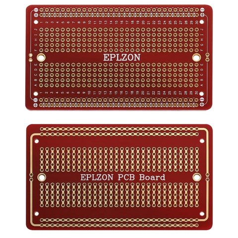 Red Solderable Breadboard PCB Set With Gold-Plated Contacts For DIY Electronics Projects Ideal For Arduino Nano ESP8266 NodeMCU Soldering Includes 5 Full-Size Boards And 2 Mini Boards For Prototyping showing two full-size boards with holes and contact points