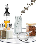 Two Pack Clear Lazy Susan Turntable Organizer For Kitchen Cabinets And Countertops, 10.6 Inch holding spices and vase