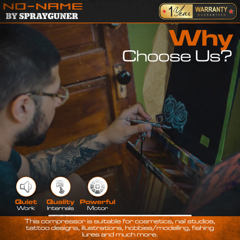 Artist using Quiet Airbrush Compressor With 3L Metal Tank, Oil Free, Pro Grade One Sixth HP 110V Motor on canvas