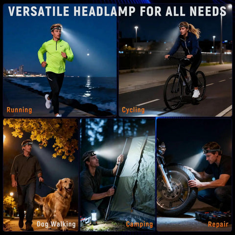 Rechargeable Ultra Bright Headlamp With 1200 Lumens White And Red Light Motion Sensor Forehead Light Six Modes Waterproof