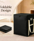 Extra Large Black Storage Bins With Heavy Duty Zipper, Foldable Fabric Bags For Clothes Blankets Comforters Pillows And Toys, Spacious 210 Liter Closet Organizers To Keep Your Gear Neat And Beat The Clutter, foldable design shown in black.