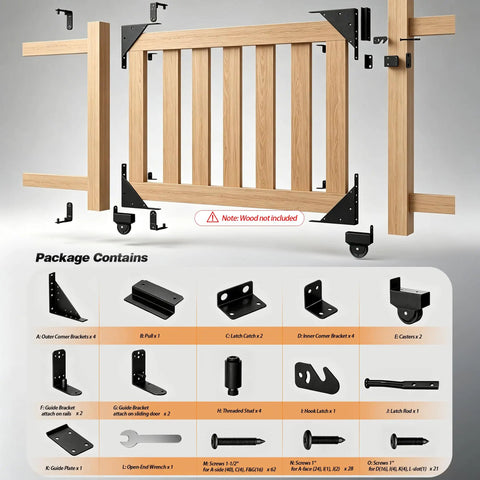 Heavy Duty Sliding Gate Hardware Kit For Wood Fences With Anti Sag Design Space Saving Gate System For Narrow Driveways Pets And Kids Safe Easy Roller Track Installation wood gate kit parts overview
