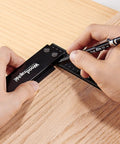Precision Micro Gauge for Woodworking Tools and Five Inch Precision Square New Version Black in use for marking on wood.