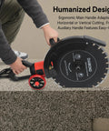 4000 Watt Electric Concrete Saw With 16 Inch Diamond Blade For Wet Or Dry Cutting, ergonomic handle in use.