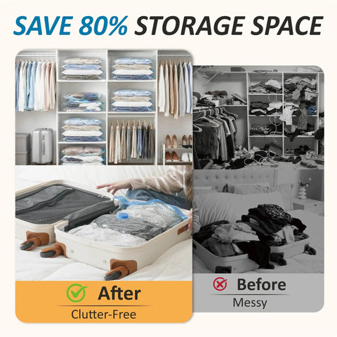 Vacuum Storage Bags 80 Percent Compression Space Saver For Clothes, Blankets, Pillows, And Bedding, Easy Sealing Travel Packaging