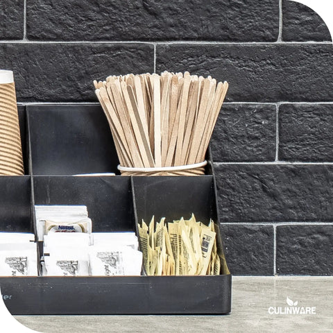 7 Inch Wood Coffee Stir Sticks 1000 Pack Eco Friendly Stirring Sticks in coffee shop dispenser