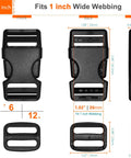 1 Inch Strap Buckles and Tri Glide Sliders Kit Heavy Duty Quick Release Buckles Dual Adjustable Includes 6 Sets and 12 Sliders for 25 mm Nylon Webbing Durable Easy to Use Great for DIY Bags and Gear showing multiple angles.