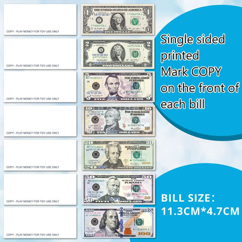 140 Piece Play Money Set For Kids With 7 Denominations, Educational Counting Toys For Ages 3 And Up, single-sided bills