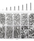 All-In-One 240-Piece Phillips Pan Head Machine Screws Kit With Nuts And Washers Size 6-32 Coarse Thread Fully Threaded 304 Stainless Steel Includes 10 Sizes For DIY Projects organized in a box