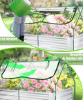 Galvanized Raised Garden Bed With Cover And Mini Greenhouse Kit featuring easy watering and roll-up screen windows for airflow.