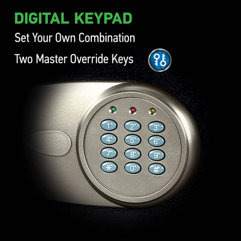 Digital Keypad Safe For Money And Jewelry With Bolt Down Kit, showing keypad and lock system
