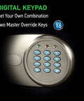 Digital Keypad Steel Safe With Interior Lining And Bolt Down Kit For Money Jewelry And Electronics About Half Cubic Foot Eight Point Seven By Thirteen Point Eight By Nine Point Seven Inches Home Safe For Daily Use And Quick Access keypad close-up.