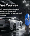 Gas Saver Fuel Device Plug In Auto Efficiency Upgrade 2026 Portable Spill Saver for Car and Truck, image shows device next to car.