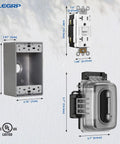 Outdoor GFCI Outlet Kit With Weatherproof In Use Cover And Metal Box, 1 Gang, 20 Amp Self Test Receptacle, Extra Duty Electrical Box