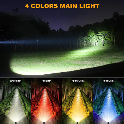 Rechargeable Handheld Spotlight 2,000,000 Lumen Led Flashlight in four colors illuminating paths for outdoor adventures