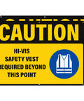 Caution Hi Vis Safety Vest Required Beyond This Point Sign Durable Rust Free Aluminum With UV Protected Print Waterproof Outdoor Warning Sign For Industrial Areas Highly Reflective For Day And Night Visibility, 14x10 in