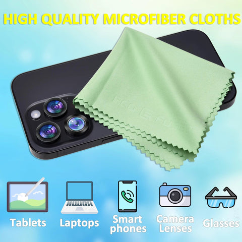 Eco-Fused microfiber cleaning cloths, green, 12-pack, for glasses, camera lenses, phones, tablets, laptops, LCD screens