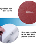 Pro Grade 6 Inch Sanding Discs Set showing adhesive backing and size, compatible with random orbital and belt disc sanders
