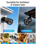 3K Lite Security Camera System With AI Human And Vehicle Detection showing ceiling and wall mount options for indoor outdoor use