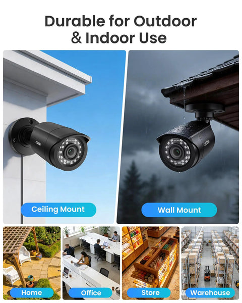 16 Channel Security Camera System With 4TB Drive showing ceiling and wall mounts for indoor and outdoor surveillance