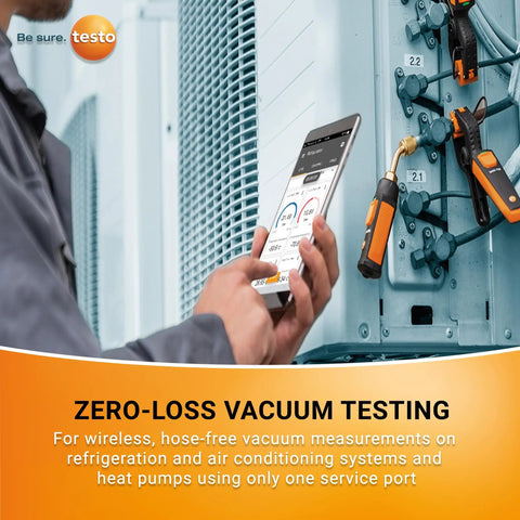 552i Wireless Digital Vacuum Probe For HVAC Systems With IP54 Protection And 45 Degree Service Port, Bluetooth Vacuum Gauge For Top Notch AC And Refrigeration Evacuation, App Enabled With Real Time Measurements, used on HVAC unit
