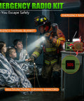 Firefighter assisting children with Emergency Hand Crank Solar Radio With 10000mAh Battery And 37000mWh Power Bank, NOAA AM FM Weather Radio.