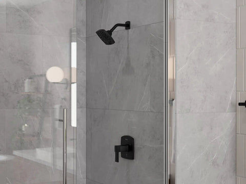 Deckard Matte Black Shower Faucet Set With Dope Multi Function Showerhead Square Modern Design Pressure Balance Single Handle Bathroom Fixtures LG897DAB Premium Quality