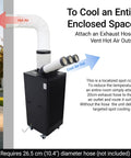 Heavy-Duty 22500 BTU Portable AC Cooler For Shops Garages And Warehouses Kicks Heat Out Fast with venting hose for hot air outside.