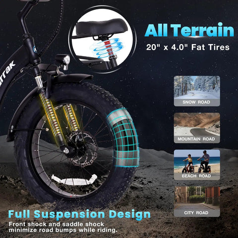 Fat Tire Electric Tricycle For Adults Foldable Three Wheel E Trike with full suspension and 20" x 4.0" fat tires