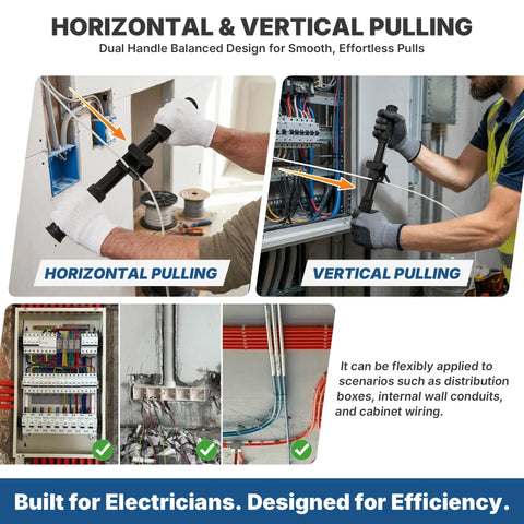 Heavy Duty Metal Fish Tape And Mule Tape Wire Puller Featuring Secure One Way Locking Pawl for vertical and horizontal wiring tasks.