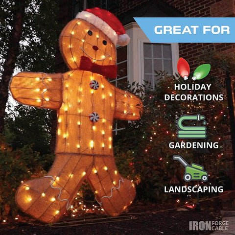 Gingerbread man holiday decoration lit outdoors, ideal for All Weather Outdoor Extension Cord 25 Ft Heavy Duty Lighted 3 Prong 16/3 SJEOW For Cold And Hot Temperatures Indoor And Outdoor Use Built Tough For Extreme Conditions And Flexible In Freezing To Scorching Heat Rugged Weatherproof Design