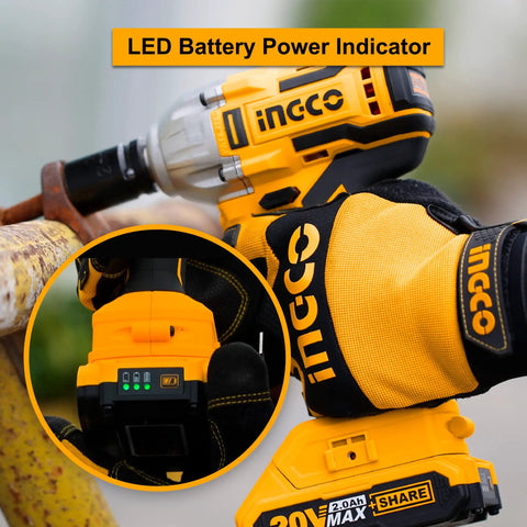 20V Cordless Impact Wrench Set With Brushless Motor Half Inch Drive Beefy Power LED battery indicator CIWLI2001A