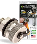 Oil Drain Valve With Quick Twist Plug For Mess-Free DIY Oil Changes No Tools Required M12-1.75 Thread Size Stainless Steel Construction For Cars Trucks And SUVs Veteran-Owned American Brand packaging and product image