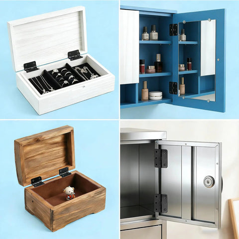 Heavy Duty Tri Fold Hinges For Cabinet Makeover solid build on jewelry box and kitchen cabinet doors showcasing 270-degree swing.