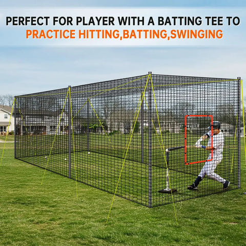 Backyard Batting Cage 30ft By 12ft By 8ft For Baseball And Softball With Pitching Machine Hole in park