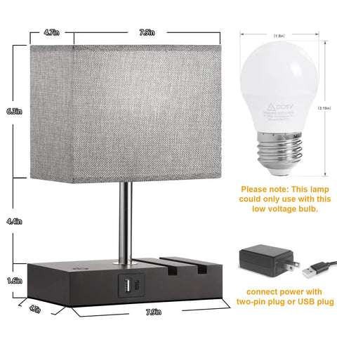 Fully Dimmable Bedside Lamp With Touch Control, USB C And USB A Charging Ports, 12.3 Inch with light bulb and power adapter