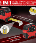 2 In 1 Digital Laser Tape Measure With 196ft Laser Distance And 16ft Manual Tape USB Rechargeable For Long Distance Measuring On Job Sites Home Renovation And Warehouses, red black body