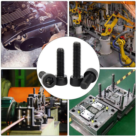Collage with 100 Pieces M5 Hex Socket Head Cap Screws Bolts Set, Black Oxide Finish, Grade 12.9 Alloy Steel, Fully Threaded, 0.8mm Pitch