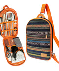 All In One 31 Piece Camping Utensils Set For Outdoor Cooking And Grilling shown with colorful zippered storage bag