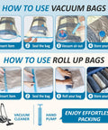 Usage steps for Vacuum Storage Bags 80 Percent Compression Space Saver For Clothes, Blankets, Pillows, And Bedding, Easy Sealing Travel Packaging To Slash Closet Clutter And Luggage Fees, 20 Combo Pack