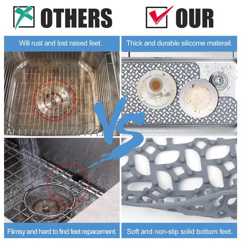 Silicone Kitchen Sink Mat With Raised Feet For Left And Right Drains, Non Slip Heat Resistant Grid Protector comparison