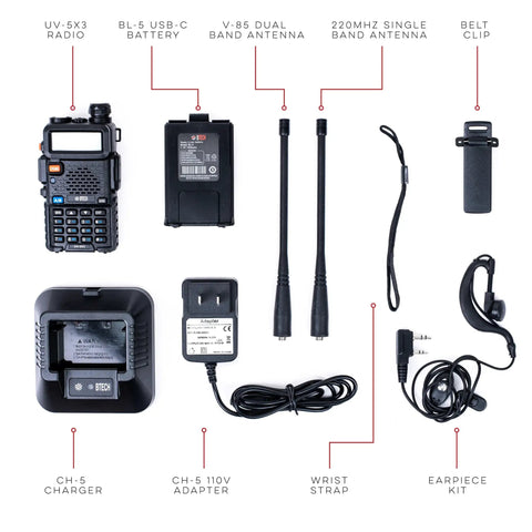 High-Power Tri-Band Ham Radio Handheld With USB-C Charging, VHF UHF 1.25M Support, Customizable Settings, Accessory Bundle