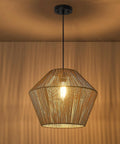 Handwoven Rattan Pendant Light With Woven Basket Shade, Modern Boho Chic Japandi Chandelier in warm living room setting